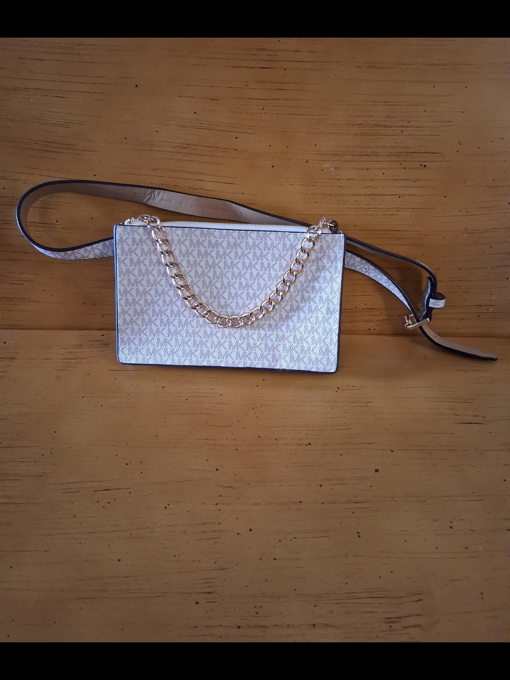Michael Kors White Signature Chain-Accent Crossbody Bag